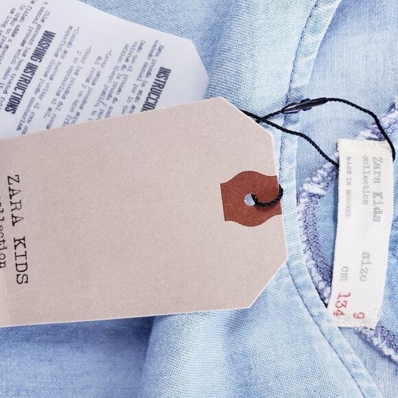 Zara Kids New with Tags Girls Denim Chambray Ruffle Dress Size 9 - Picture 8 of 10